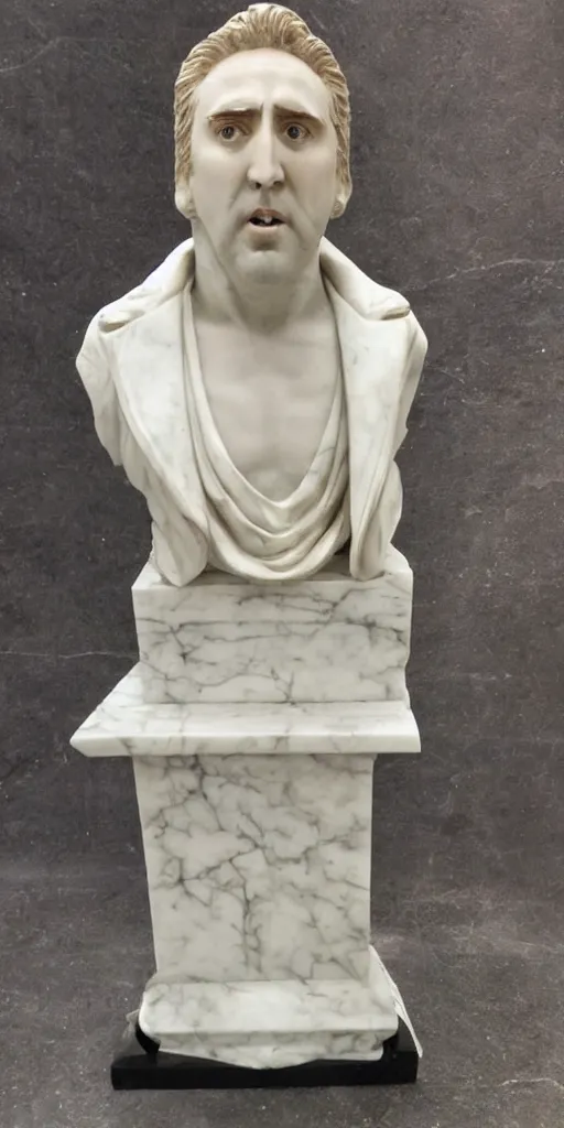 Image similar to beautiful marble statue of Nicolas Cage