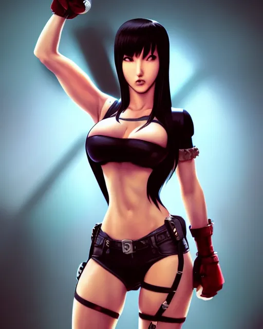 Prompt: an epic comic book style full body portrait painting of beautiful tifa lockheart, sexy character design by Mark Ryden and Pixar and Hayao Miyazaki, unreal 5, DAZ, hyperrealistic, octane render, RPG portrait, dynamic lighting, intricate detail, summer vibrancy, cinematic