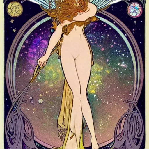 Image similar to princess fairy creating galaxies, art nouveau by Mucha, beautiful detailed illustration