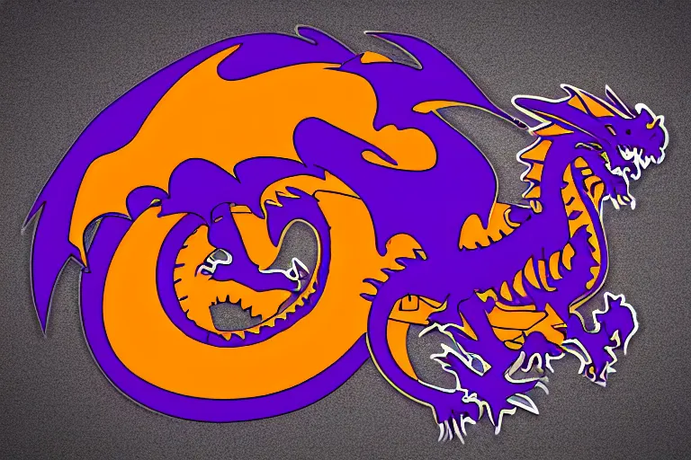 Prompt: a nice beautiful orange and purple vector sticker logo of a dragon, intricate detail