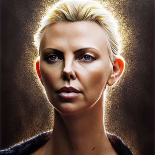 Image similar to nature photography of cherlize theron face fused with a heron fish ( ( charlize theron fish hybrid with charlize theron face ) ), charlize theron sentient fish face, by greg rutkowski