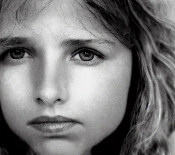 Image similar to award winning photo of Sarah Chalke, symmetrical face by Sally Mann