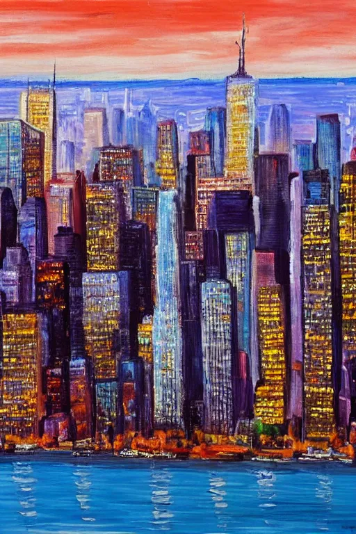 Image similar to bob ross painting of new york cityscape