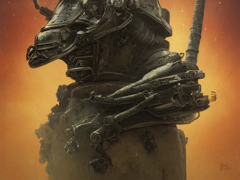 Image similar to a detailed profile painting of a bounty hunter in armour and visor, cinematic sci-fi poster. Cloth and metal. Welding, fire, flames, samurai Flight suit, anatomy portrait symmetrical and science fiction theme with lightning, aurora lighting clouds and stars. Clean and minimal design by beksinski carl spitzweg giger and tuomas korpi. baroque elements. baroque element. intricate artwork by caravaggio. Oil painting. Trending on artstation. 8k