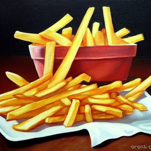 Prompt: realistic painting of french fries with sea salt high - quality trending on art station