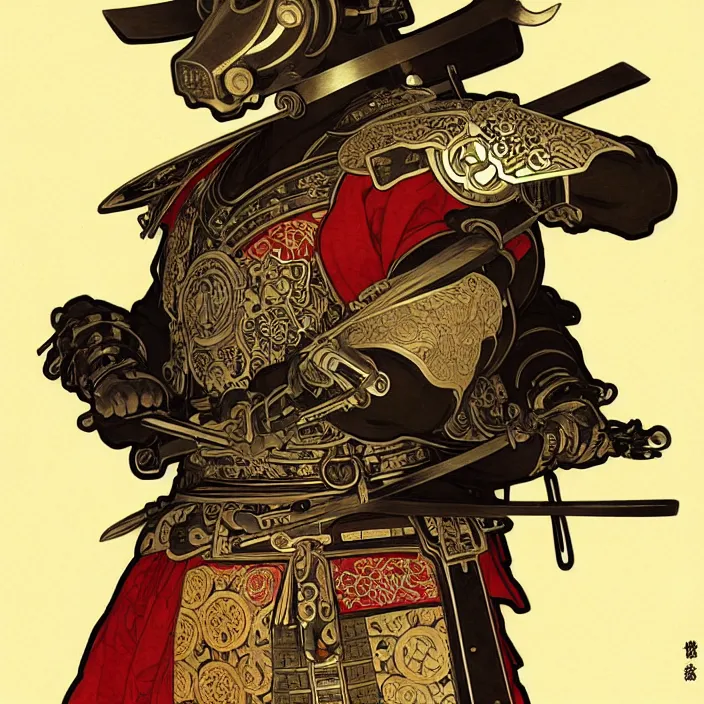 Prompt: anthropomorphic samurai bear cyborg, cyborg bear, sword held in hand, fantasy, intricate, highly detailed, lifelike, photorealistic, digital painting, artstation, illustration, concept art, smooth, sharp focus, art by alphonse mucha and kitagawa utamaro and ogata korin and aya takano