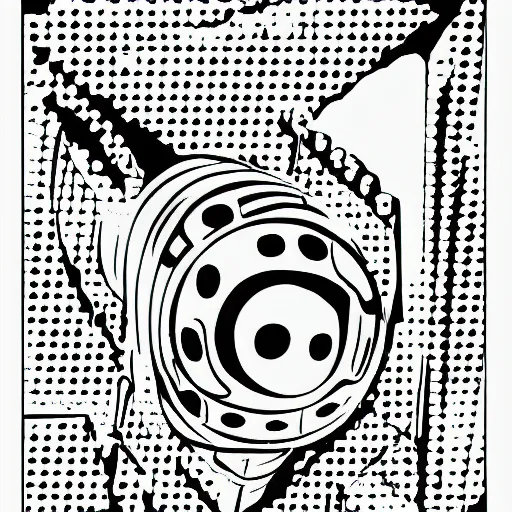 Prompt: jack kirby krackle dots, by jack kirby, comic art, black and white only, vector