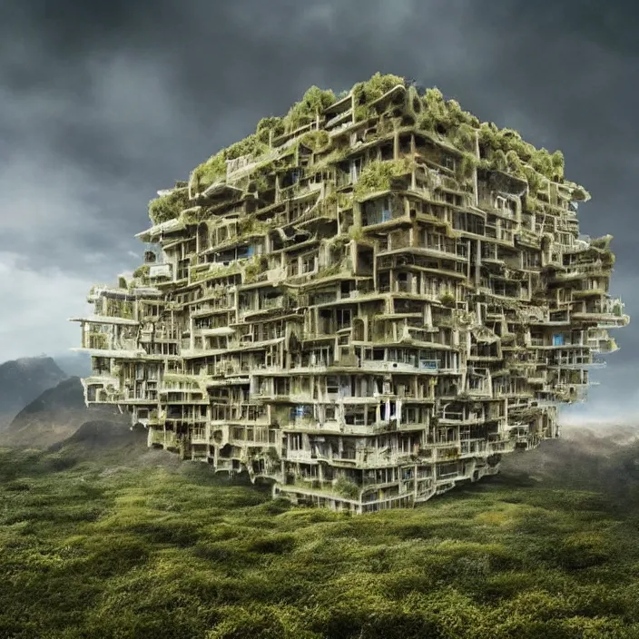 Image similar to a building in a landscape, mind - bending