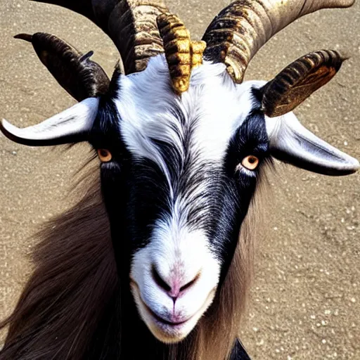 Prompt: goat with heavy metal makeup