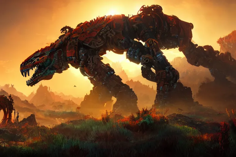 Image similar to fireclaw machine mecanical creature robot of horizon forbidden west horizon zero dawn bioluminiscence global illumination ray tracing hdr fanart arstation by ian pesty and alena aenami artworks in 4 k