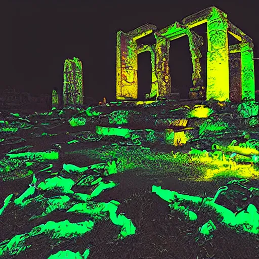 Image similar to glowing neon ancient ruins