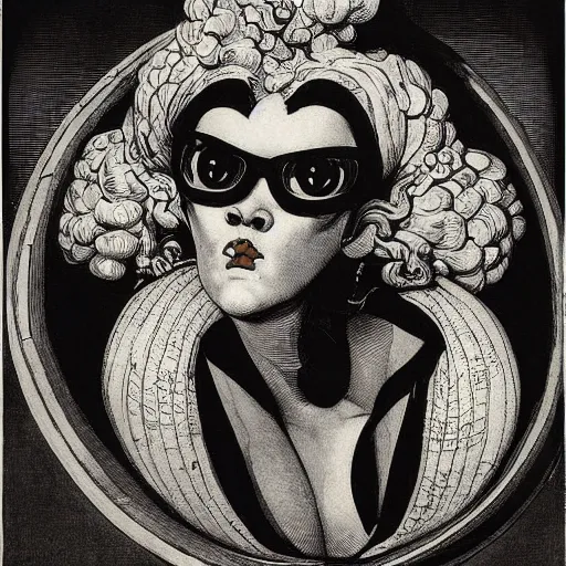 Prompt: portrait of bayonetta by goya and escher and hogarth, illusion surreal art, highly conceptual figurative art, intricate detailed illustration, controversial poster art, polish poster art, geometrical drawings, no blur