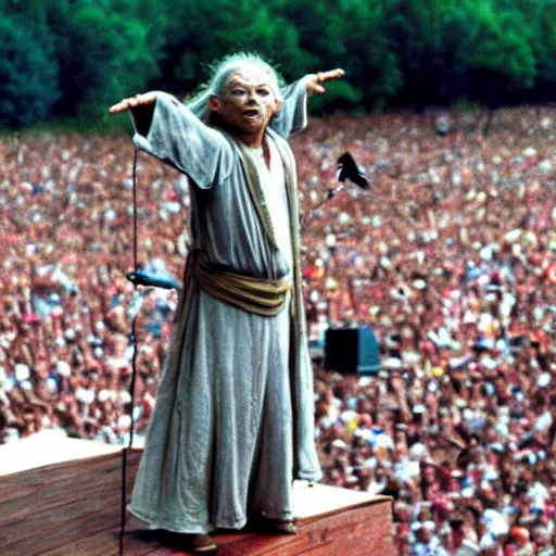 Image similar to yoda performing at woodstock