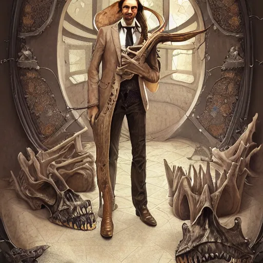 Image similar to realistic detailed discovery of disosaur bones aykut aydogdu, jon van eyck, amano, jennifer healy, ann long, and mark brooks, art nouveau, victorian, neo - gothic, gothic, storybook concept design