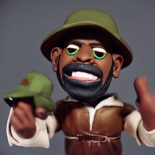 Prompt: a claymation film still of mf doom rapping. claymation by bruce bickford