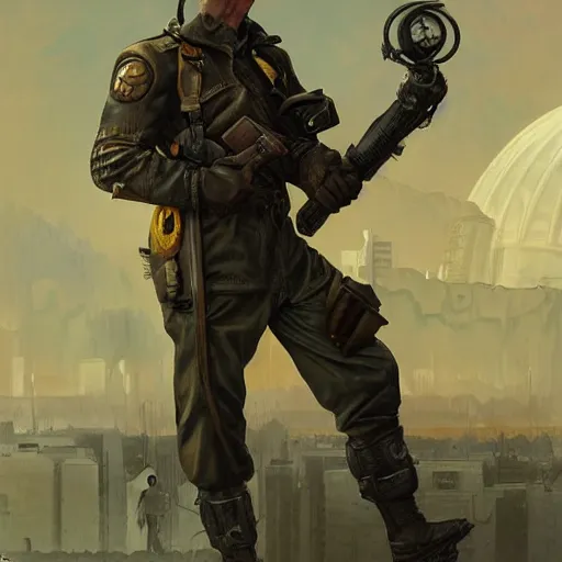 Image similar to fallout 2 anclave soldier, socialist realism, highly detailed, digital painting, artstation, sharp focus, illustration, art by tan zi and ayanamikodon and alphonse mucha and wlop