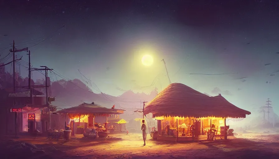 Prompt: a typical kerala tea shop on the moon, moon surface background, an epic fantasy, dramatic lighting, cinematic, establishing shot, extremely high detail, photorealistic, cinematic lighting, artstation, matte painting, simon stalenhag