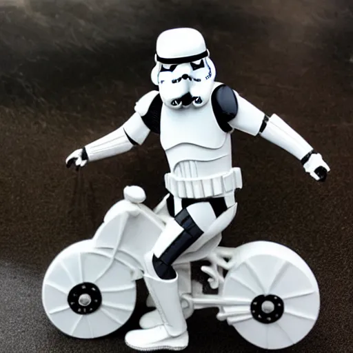 Prompt: stormtrooper riding a motorcycle