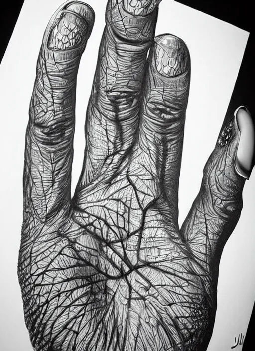 Image similar to hand art jinjo ito hyperrealism, intricate detailed