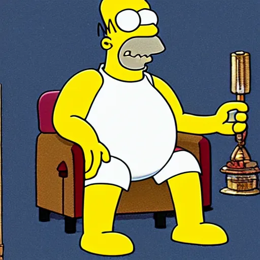 Prompt: mighty homer simpson the baron of house harkonnen floating above his throne detailed