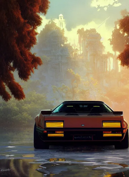 Prompt: beautiful painting of 1988 De Tomaso Pantera , intricate, elegant, highly detailed, digital painting, artstation, concept art, matte, sharp focus, illustration, art by Artgerm and Tom Bagshaw and Greg Rutkowski and Alphonse Mucha