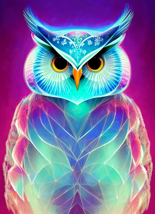 Image similar to symmetry!! product render poster vivid colors divine proportion owl, ice and snow, glowing fog intricate, elegant, highly detailed, digital painting, artstation, concept art, smooth, sharp focus, illustration,