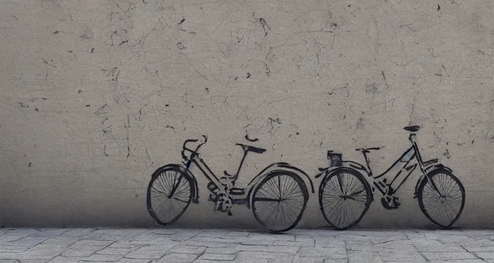 Image similar to a completely original artwork by banksy including a bike, trending on artstation, highly detailed, octane render