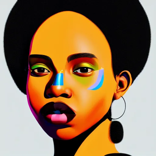 Image similar to Meybis Ruiz Cruz digital portrait painting of an afropunk female character, medium shot, asymmetrical, profile picture, bold shapes, hard edges, street art, trending on artstation,