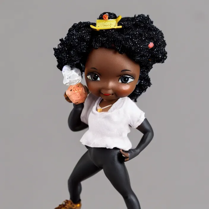 Prompt: black little miss girl, figurine, detailed product photo