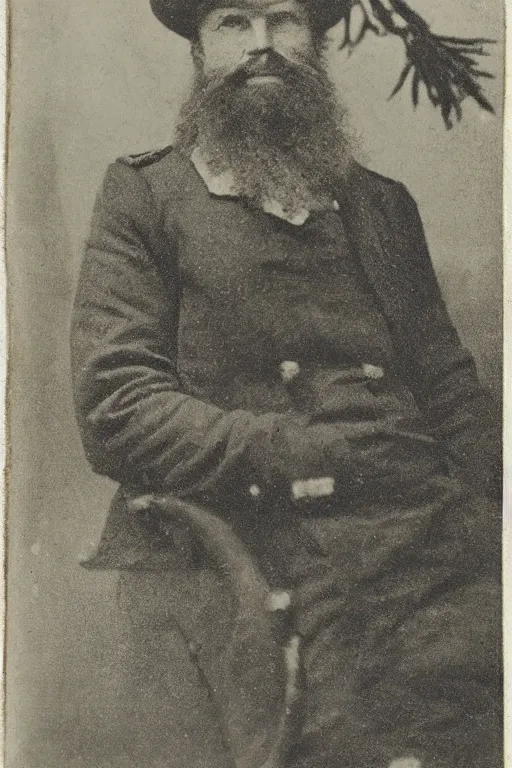 Prompt: a Ferrotype photograph of a grizzled old sea captain