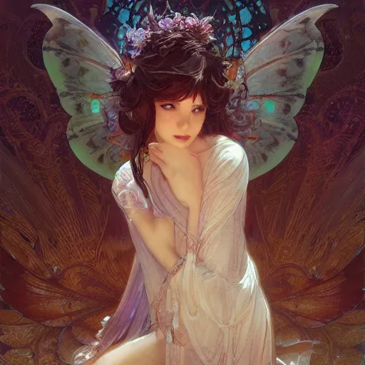Image similar to beautiful angelic seductive fairy, fantasy, intricate, cinematic lighting, highly detailed, digital painting, artstation, smooth, sharp focus, illustration, art by Akihiko Yoshida, Greg Rutkowski and Alphonse Mucha, by Pixar