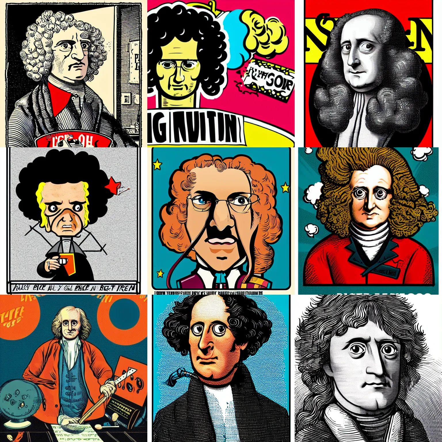 Prompt: isaac newton, big wig, fisher price, butcher billy style
