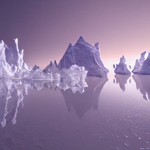 Image similar to magnificent ice formations and a lake, cinematic, unreal engine 5