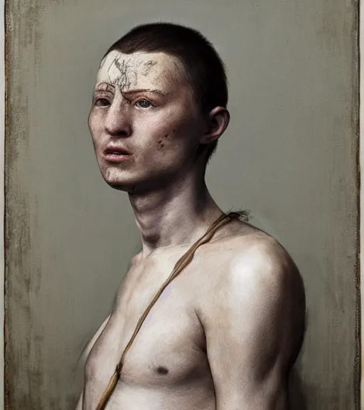 Prompt: realistic detailed portrait of a young slavic samurai by Gregory Crewdson, Irving Penn, Rembrandt, Alex Horley and Jimmy Nelson!