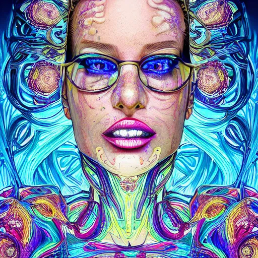 Image similar to the face of a ridiculously beautiful and pretty woman partially made of onion rings of all colors looking up, an ultrafine detailed illustration by james jean, final fantasy, intricate linework, bright colors, behance contest winner, vanitas, angular, altermodern, unreal engine 5 highly rendered, global illumination, radiant light, detailed and intricate environment