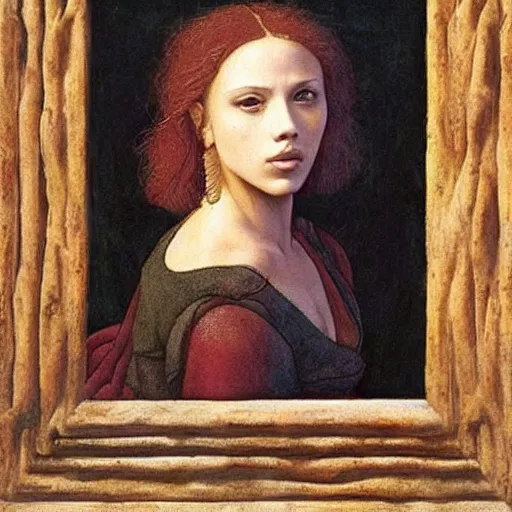 Image similar to scarlett johansson stunning painted by leonardo da vinci, renaissance art style
