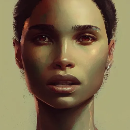 Image similar to “ portrait of zoe kravitz by greg rutkowski, young, attractive, highly detailed portrait, scifi, digital painting, artstation, concept art, smooth, sharp foccus ilustration, artstation hq ”