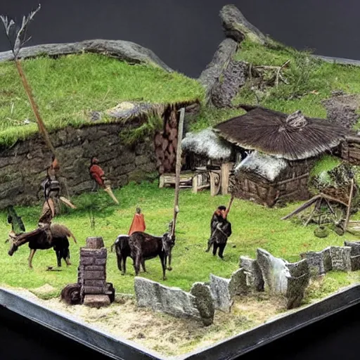 Prompt: diorama From the villages of the Norse