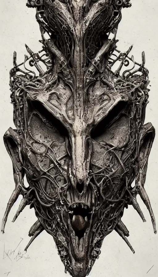 Prompt: ancient biomechanical hybrid slavic thunder god armored head fantasy beautiful human witch face mask tattoo pattern concept, glagolitic glyph, intricate artwork by, Johnatan Wayshak, Zdizslaw Beksinski, Artgerm, H.R. Giger, very coherent artwork, cinematic, hyper realism, high detail, octane render, unreal engine, 8k, High contrast, higly detailed black ink outline, crosshatch sketch gradient