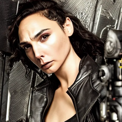 Image similar to gal gadot as a cyberpunk cyborg goth woman from blade runner 2 0 4 9 movie, pale skin, sensual, beautiful soft light failling on her face, studio photography, nikon 3 5 mm portrait photography, ultra realistic