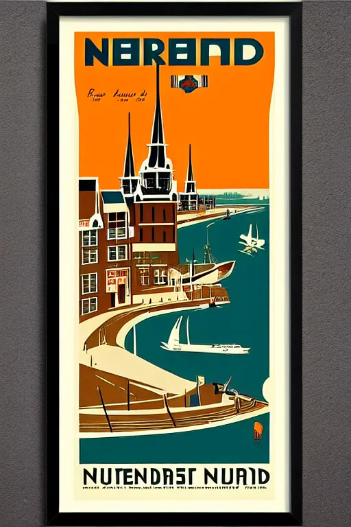 Image similar to art deco travel poster. the netherlands, framed poster