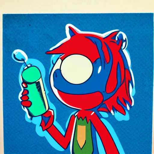 Prompt: silkscreen portrait of pajama sam