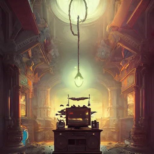 Prompt: hyperreal ultra detailed old victorian television by peter mohrbacher and dan mumford and nekro, cgsociety, volumetric light, 3 d render