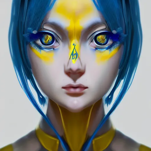 Image similar to a portrait of anime ukrainian blue and yellow girl, concept art, trending on artstation, highly detailed, intricate, sharp focus, digital art, 8 k