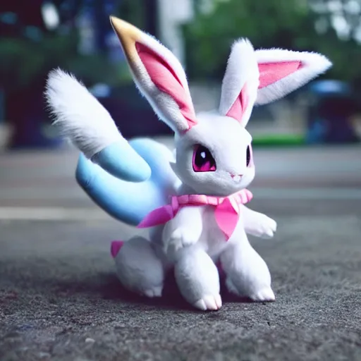 Prompt: real life pokemon sylveon, sylveon, cute, fluffy, ultra realistic, cinematic lighting, high resolution photo