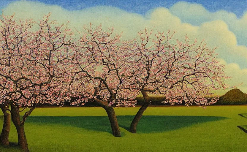 Image similar to a painting of an eicp magnificent peach blossom tree by david inshaw.