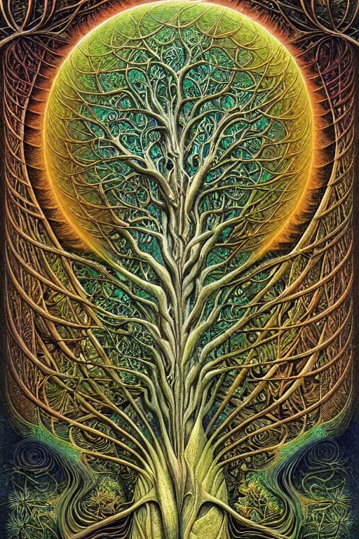 Image similar to tree of life by roger dean and andrew ferez, art forms of nature by ernst haeckel, divine chaos engine, symbolist, visionary, art nouveau, botanical fractal structures, organic, detailed, realistic, surreality