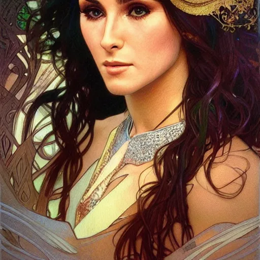 Image similar to amazing lifelike award winning pencil illustration of cher trending on art station artgerm Greg rutkowski alphonse mucha cinematic