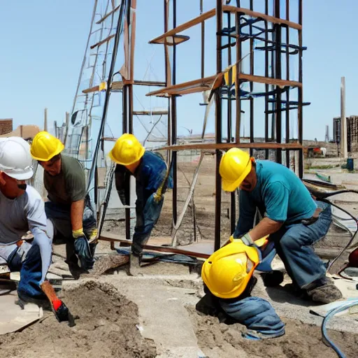 Prompt: construction workers working on a portal photo