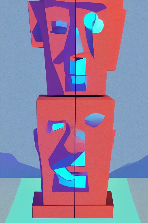 Image similar to cubist moai statue cutout digital illustration cartoon colorful beeple